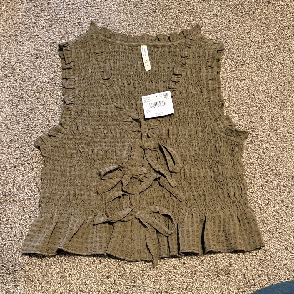 American Eagle Outfitters Olive Green Smocked Tie-Front Camisole